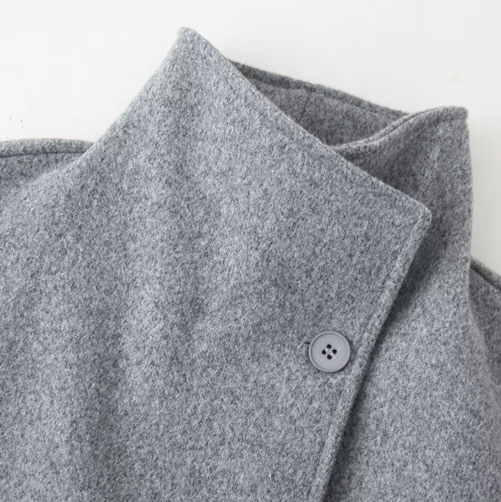 Damen modische Wolljacke mit hohem Kragen und doppelter Knopfleiste Drune