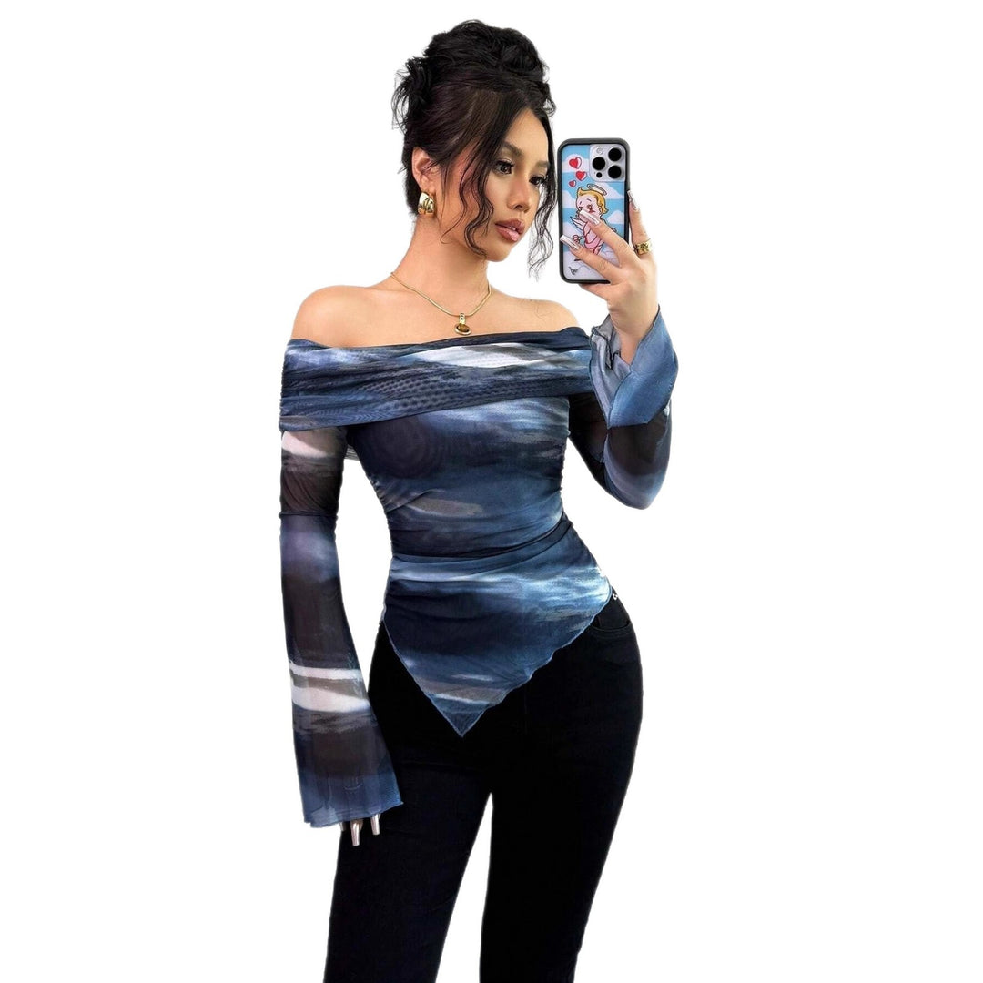 Damen Off-Shoulder Bluse mit floralen Transparenzelementen und asymmetrischem Schnitt Drune