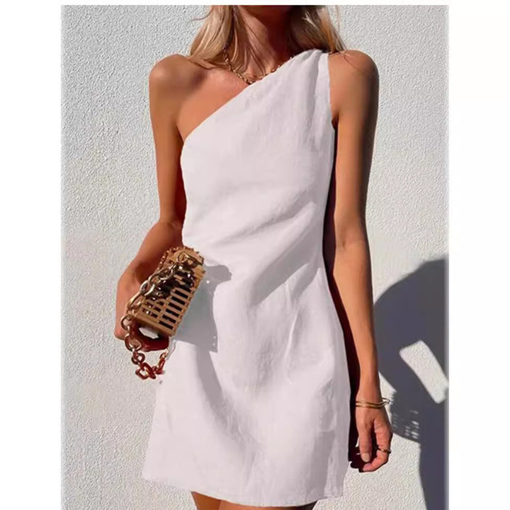 Drune | Einfarbiges Slim Fit One-Shoulder Pendelkleid