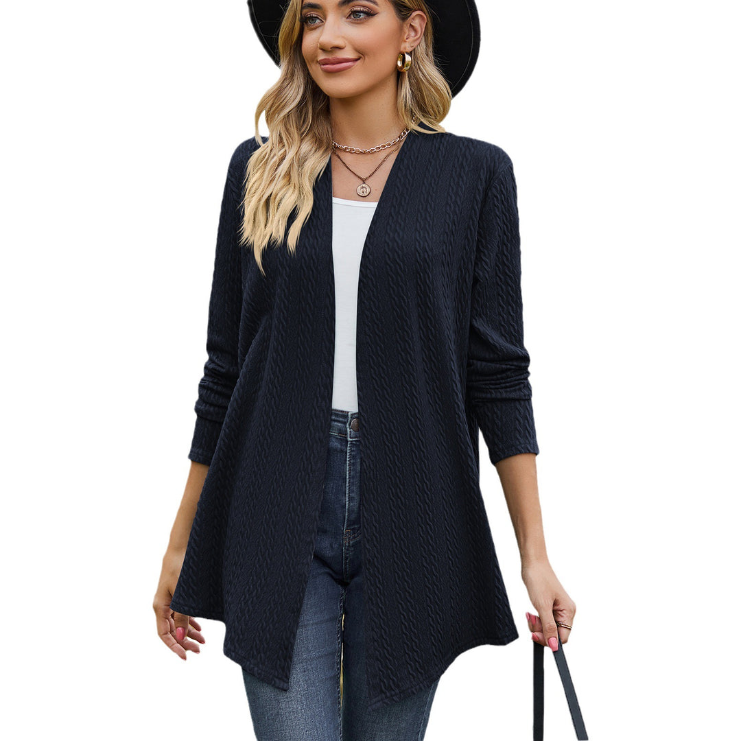 Damen Strickjacke mit modernem Wellenmuster und offenem Design Drune