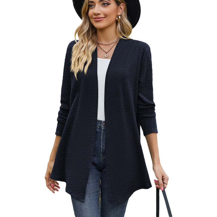 Damen Strickjacke mit modernem Wellenmuster und offenem Design Drune