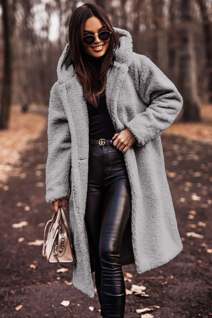 Damen kuschelige Teddyjacke im Oversized-Stil mit Kapuze Drune