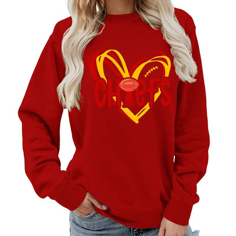 Damen Sweatshirt mit Herzmotiv und kreativen Sportgrafiken Drune