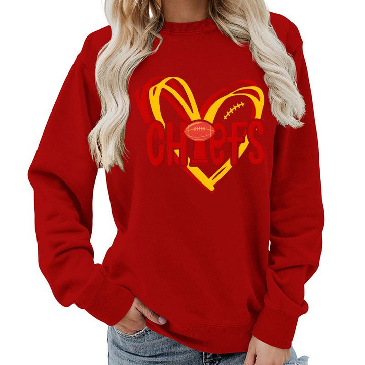 Damen Sweatshirt mit Herzmotiv und kreativen Sportgrafiken Drune