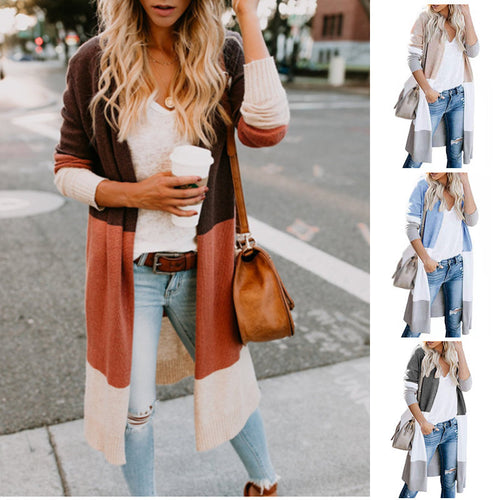 Damen lässiger Strickcardigan mit modernen Farbblockdetails und langen Ärmeln Drune