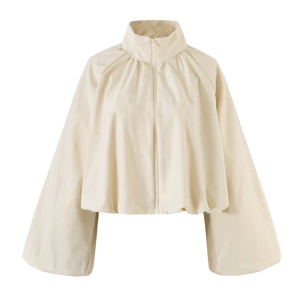 Damen Kurzes Cape‑Blouson mit Stehkragen, weiten Trompetenärmeln und Reißverschluss Drune