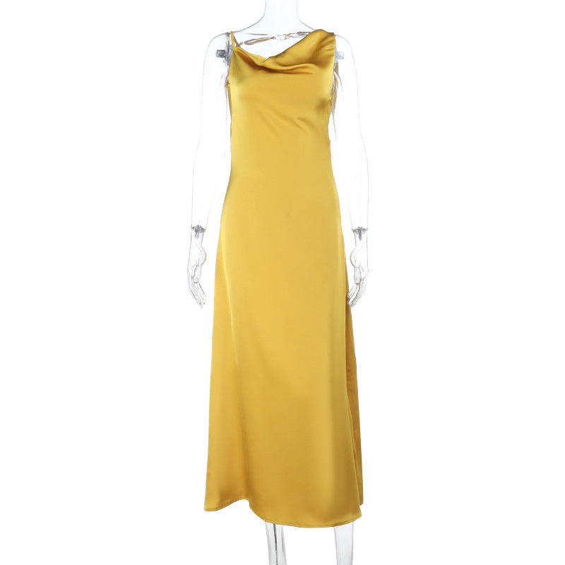 Damen Maxikleid mit schickem Wasserfallausschnitt und fließendem Satin-Stoff Drune