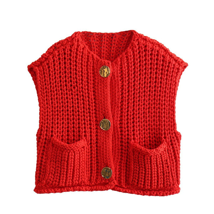 Damen Strickweste mit praktischen Taschen und dekorativen Knöpfen Drune