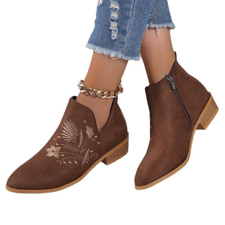 Damen Gestickte Ankle-Boots mit V-Cut und seitlichem Reißverschluss Drune