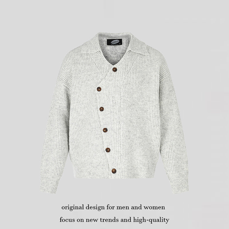 Damen Oversize Strickjacke mit asymmetrischer Knopfleiste und Hemdkragen Drune