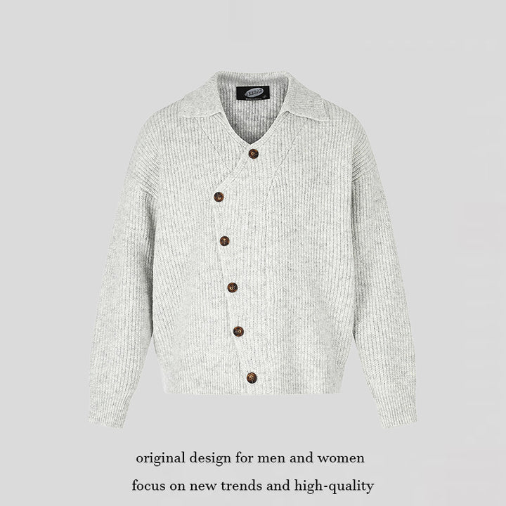 Damen Oversize Strickjacke mit asymmetrischer Knopfleiste und Hemdkragen Drune