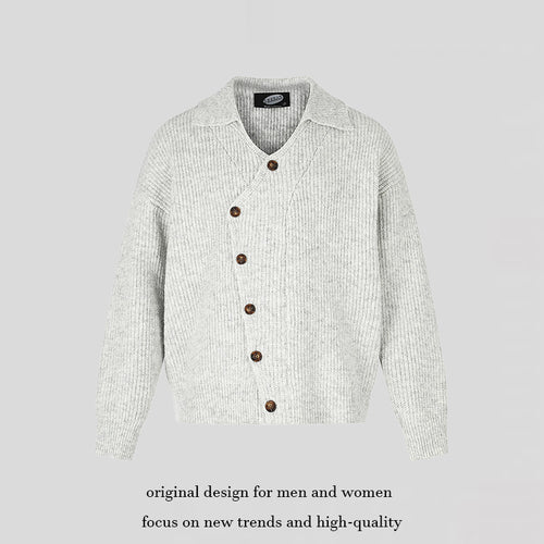 Damen Oversize Strickjacke mit asymmetrischer Knopfleiste und Hemdkragen Drune