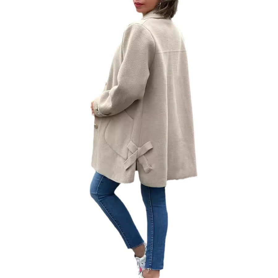Damen Oversized Wollmantel mit dekorativen Knöpfen und großen Taschen Drune