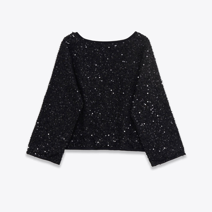 Damen nan Pailletten-Strickjacke mit Rundhalsausschnitt und dezenter Knopfleiste Drune