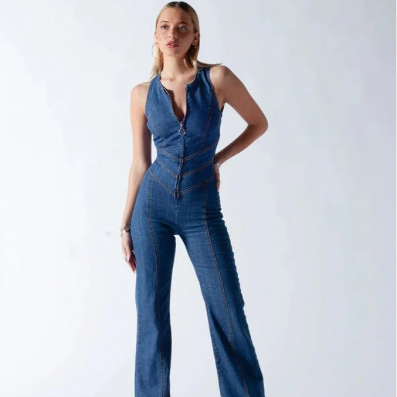 Damen figurbetonter Jumpsuit mit Herz-Ausschnitt