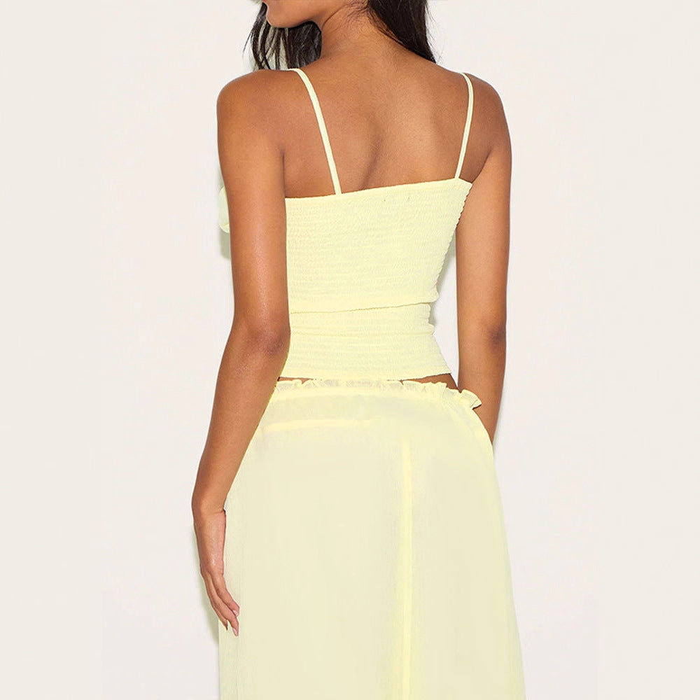 Damen Maxikleid mit verstellbaren Spaghettiträgern und raffiniertem Wickeldetail Drune