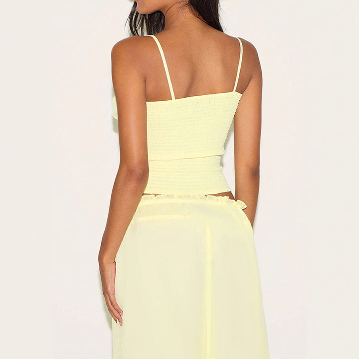 Damen Maxikleid mit verstellbaren Spaghettiträgern und raffiniertem Wickeldetail Drune