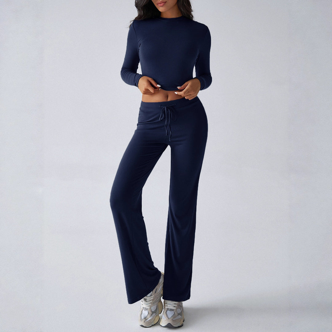 Damen Sportliches Lounge-Set mit langärmeligem Oberteil und weitem Hosenbein Drune