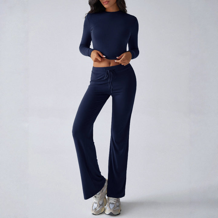 Damen Sportliches Lounge-Set mit langärmeligem Oberteil und weitem Hosenbein Drune