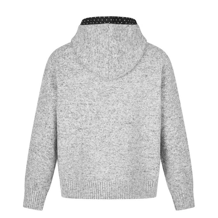 Damen Zip-Kapuzen-Strickjacke mit gepunkteter Kapuzenfütterung und Sternchen-Stickerei Drune