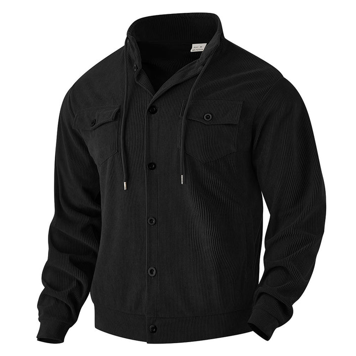 Herren nan strukturierte Cord-Workerjacke mit verdeckter Kapuze, Druckknopfverschluss und aufgesetzten Brusttaschen Drune