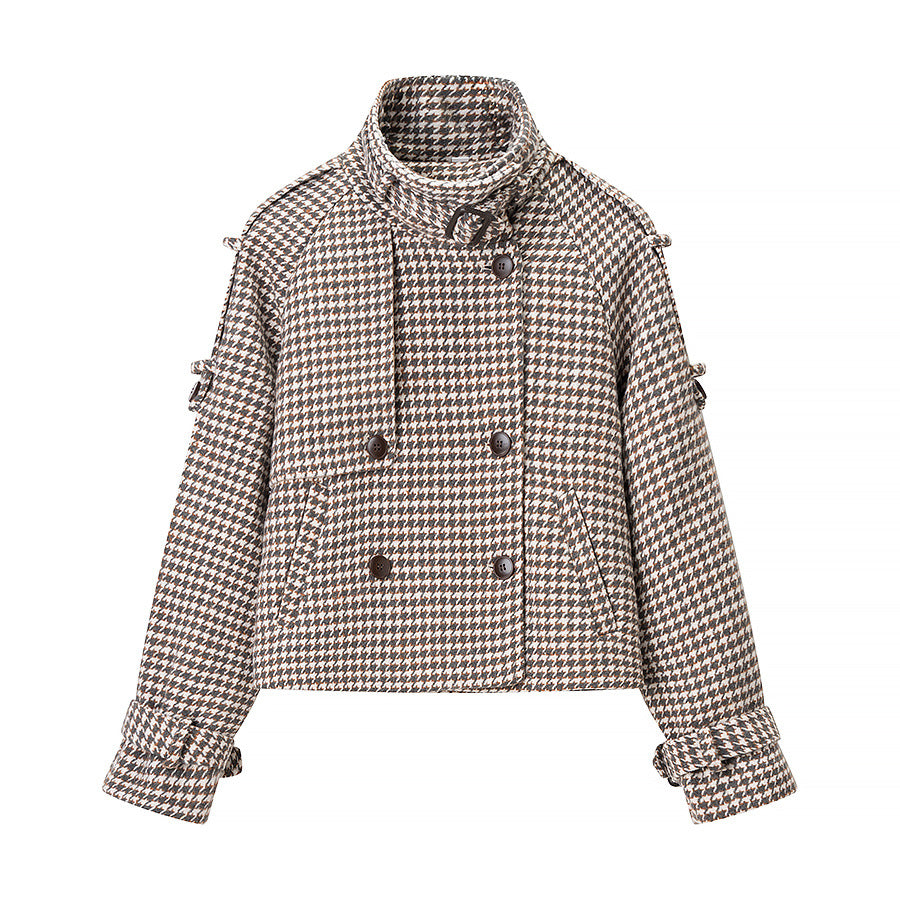 Damen Modische Tweedjacke mit doppelter Knopfleiste und dekorativen Details Drune