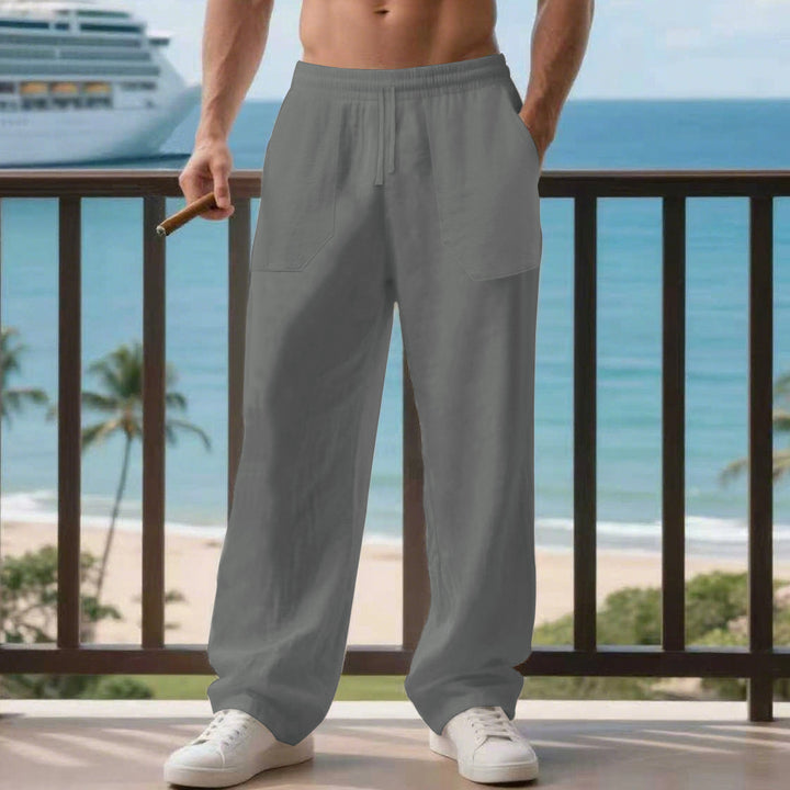 Herren nan oversized Relax-Cargohose aus Leinen-Baumwollmix mit elastischem Tunnelzugbund und großen aufgesetzten Taschen Drune