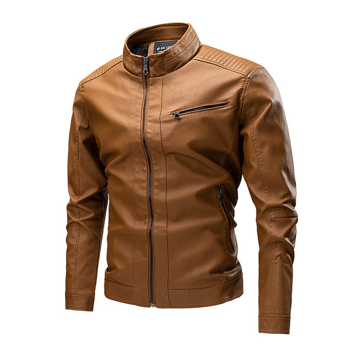Herren Biker-Lederimitatjacke im Racing-Stil mit Stehkragen und Reißverschlusstaschen Drune