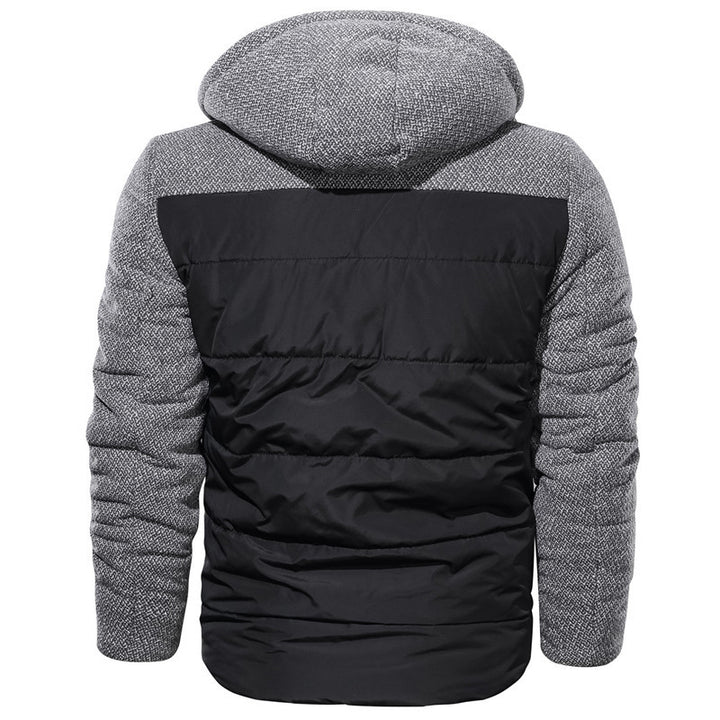 Herren Hybrid-Winterjacke mit gesteppter Thermoisolierung, Strickärmeln und Sherpa-Kapuzenfutter Drune