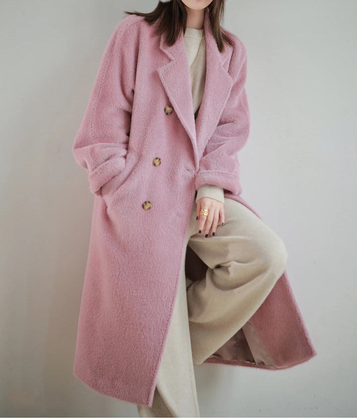 Damen Modischer und eleganter Bouclé-Mantel mit doppelter Knopfleiste Drune