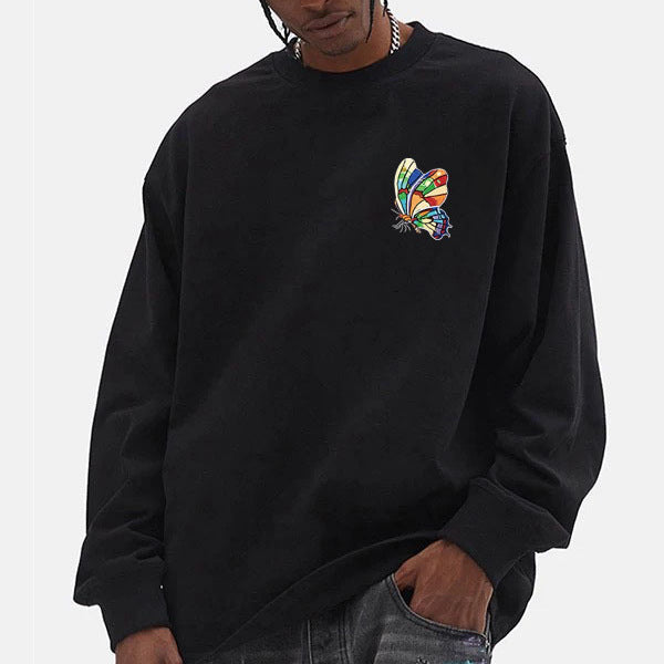 Herren Lässiger Oversized Sweatshirt mit buntem Schmetterlingsdruck Drune