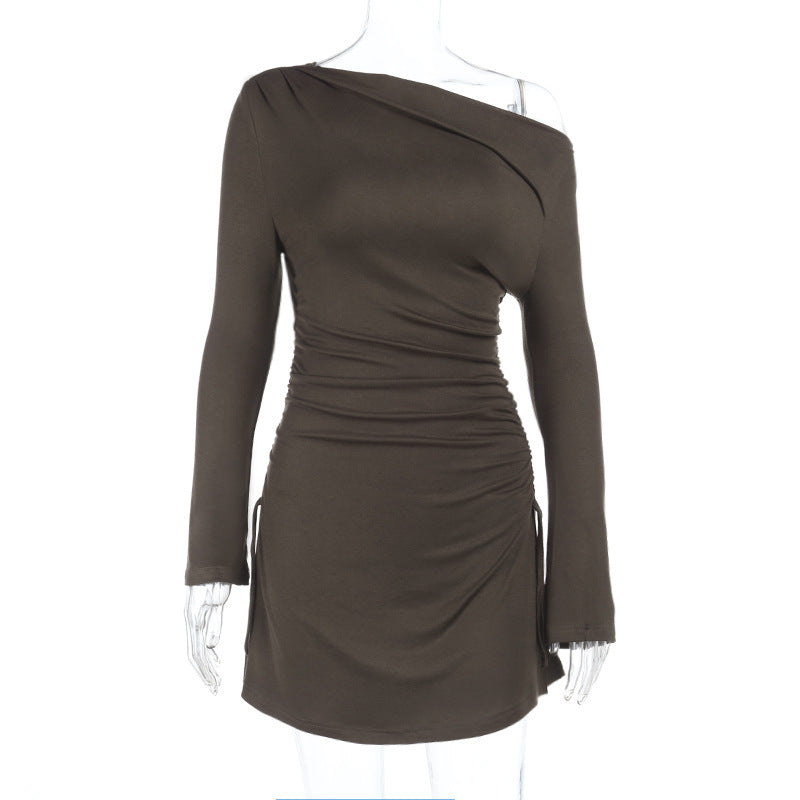 Damen asymmetrisches Minikleid mit Raffungen und elegantem Ausschnitt Drune