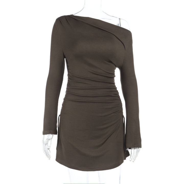 Damen asymmetrisches Minikleid mit Raffungen und elegantem Ausschnitt Drune