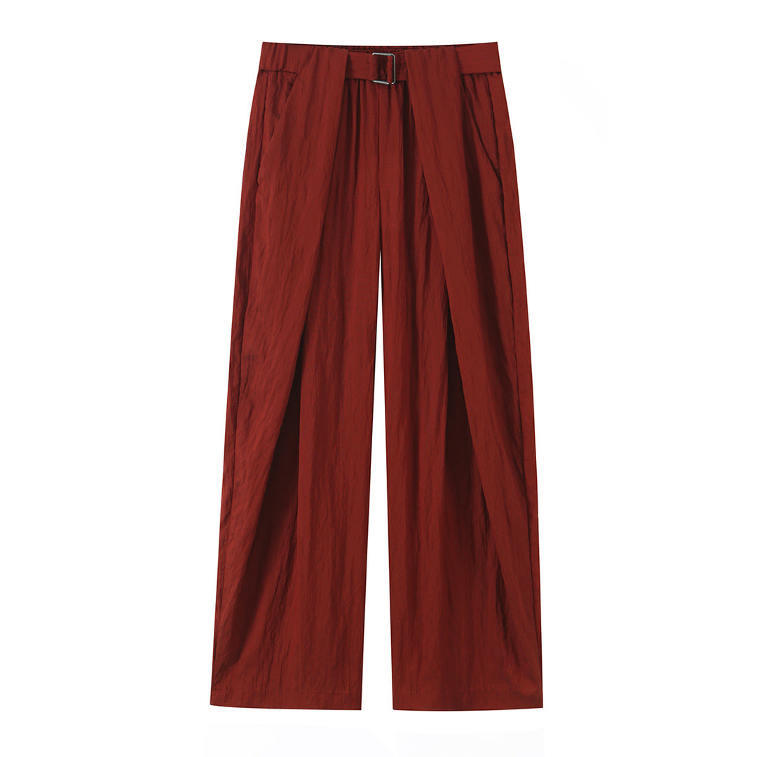 Damen Hochtaillierte Wide‑Leg Stoffhose mit Bundfalten und Bindegürtel Drune