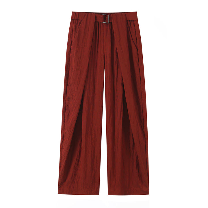 Damen Hochtaillierte Wide‑Leg Stoffhose mit Bundfalten und Bindegürtel Drune