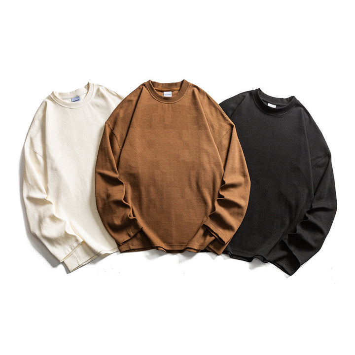 Unisex Grobstrukturierter Waffelstrick-Langarmpullover im Oversize-Schnitt mit Rundhals Drune