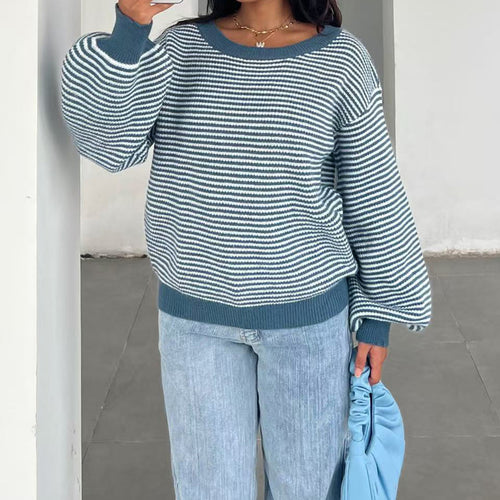 Damen Feinstrick-Pullover mit weitem U-Boot-Ausschnitt, ausgestellten Ärmeln und Intarsia-Blütenmotiv Drune