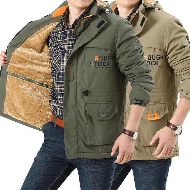 Herren nan thermisch gefütterter Utility-Parka mit weichem Teddyinnenfutter, Kapuze und multifunktionalen Taschen Drune