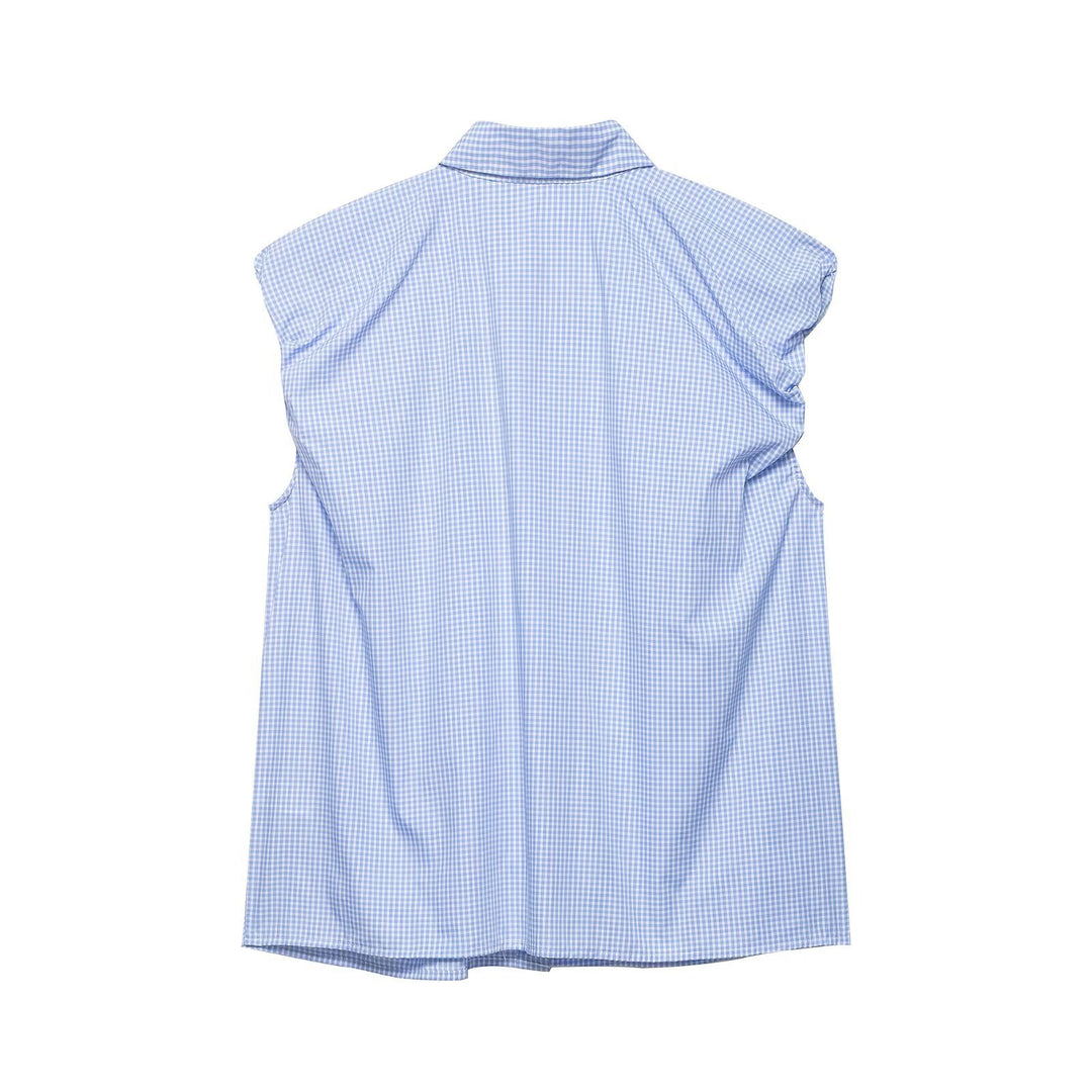 Damen Ärmellose Hemdbluse mit vertikalem Streifenmuster und durchgehender Knopfleiste Drune
