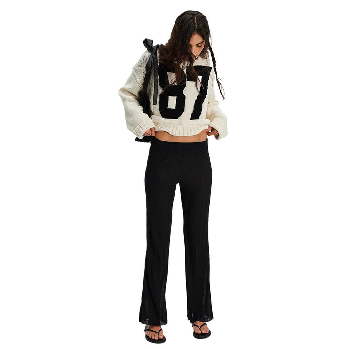Damen Oversize Grobstrick-Pullover mit sportivem Zahlendekor & Zopfstrickdetail Drune