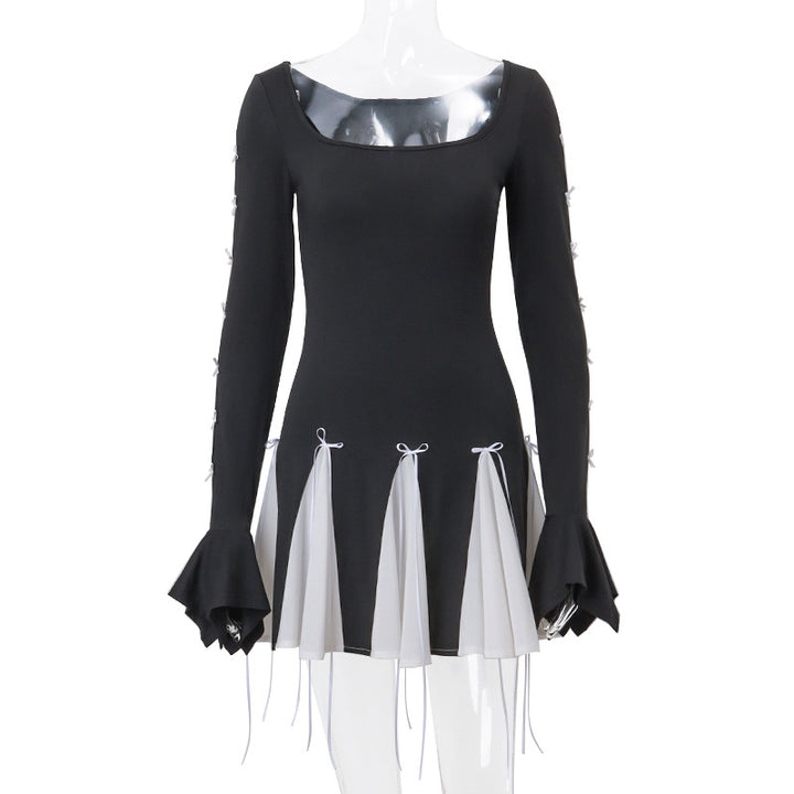 Damen Skaterkleid mit kontrastierenden Rüschendetails und lange Ärmel Drune