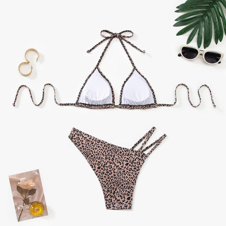 Damen Triangel-Bikini mit verstellbaren Trägern und modischem Leopardenmuster Drune