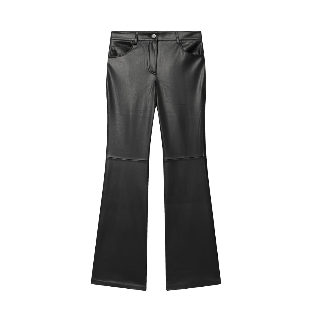 Damen nan weit geschnittene Kunstleder‑Flarehose mit Teilungsnähten und aufgesetzten Gesäßtaschen Drune