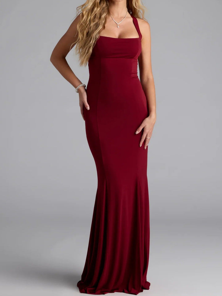 Damen Elegantes langen Kleid mit schulterfreien Trägern und leichtem Schimmer Drune