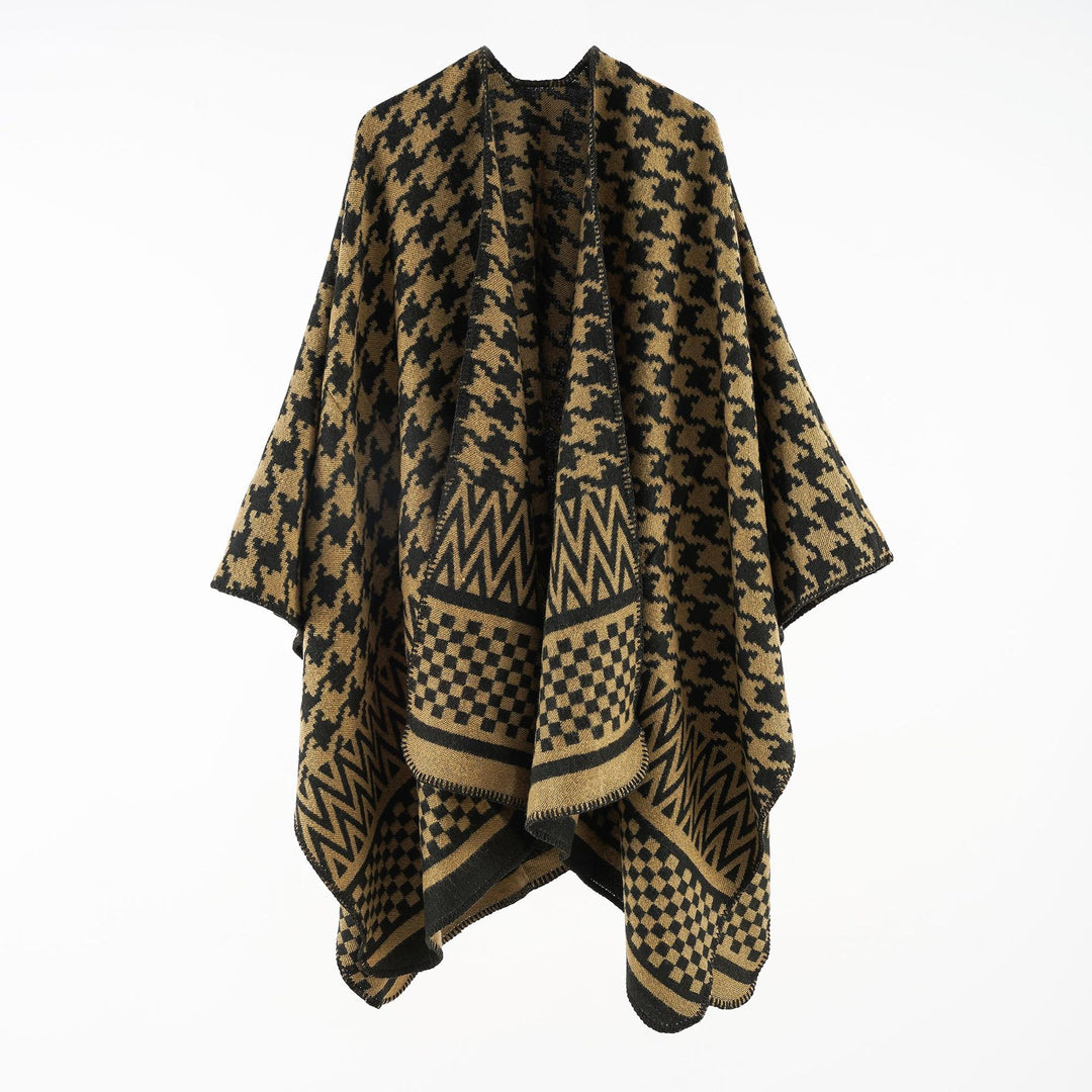 Damen Jacquard-Capeponcho mit Hahnentritt- und Geometriemuster Drune