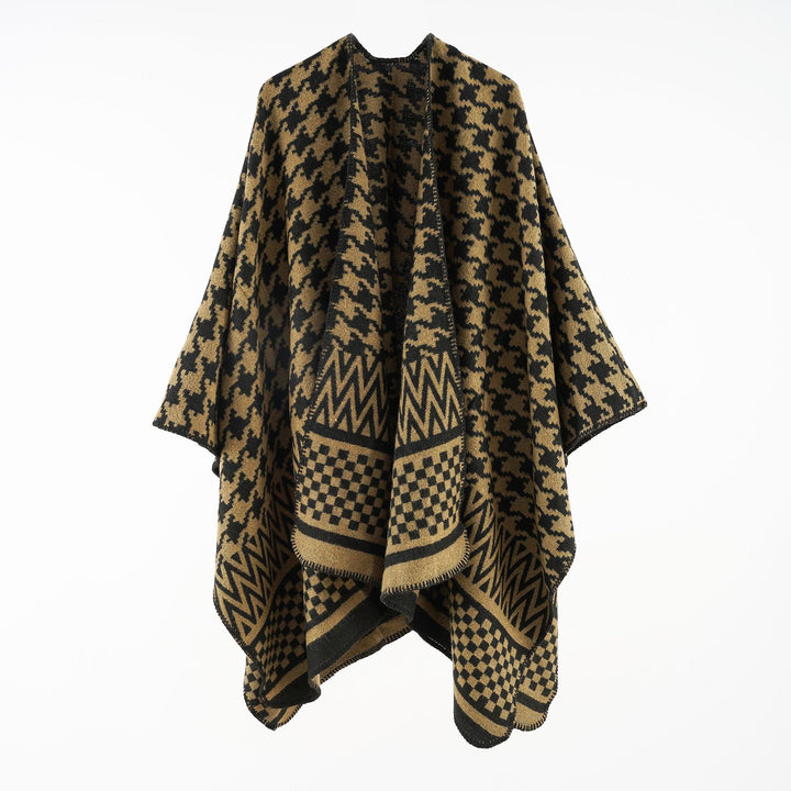 Damen Jacquard-Capeponcho mit Hahnentritt- und Geometriemuster Drune