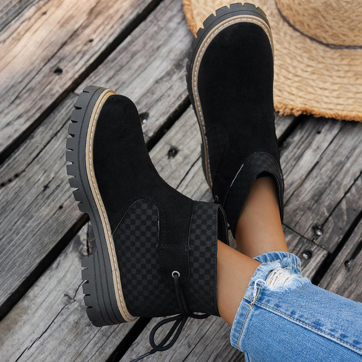 Damen nan kurze Wildleder-Stiefelette mit robuster Profilsohle und gepolstertem Schaft Drune