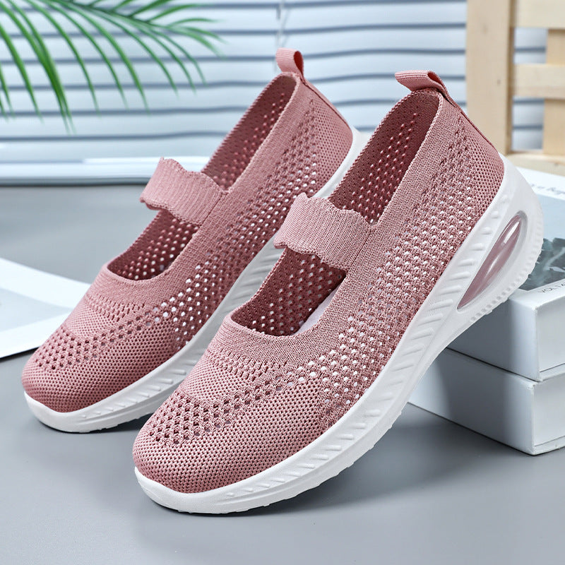 Damen nan gestrickter Mary-Jane Komfort-Sneaker mit elastischem Riemen und sichtbarer Luftkissen-Zwischensohle Drune