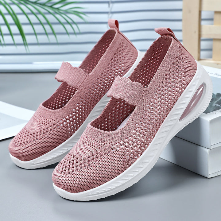 Damen nan gestrickter Mary-Jane Komfort-Sneaker mit elastischem Riemen und sichtbarer Luftkissen-Zwischensohle Drune