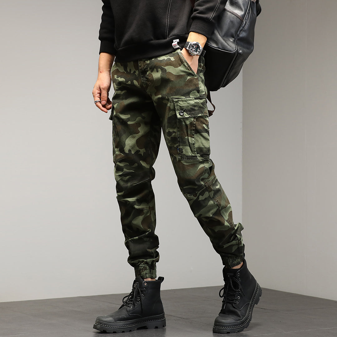 Herren Konisch geschnittene Utility-Cargohose im Camouflage-Joggerstil mit elastischem Bund und gerippten Bündchen Drune
